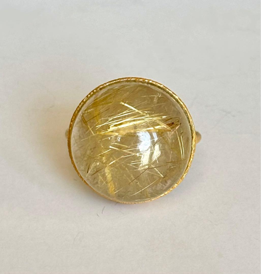 大粒ゴールドルチルクォーツリングK10 インドジュエリー マリハ マリーエレーヌ