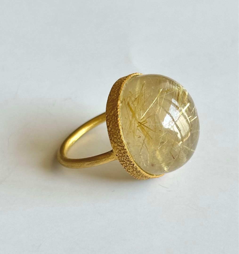 大粒ゴールドルチルクォーツリングK10 インドジュエリー マリハ マリーエレーヌ