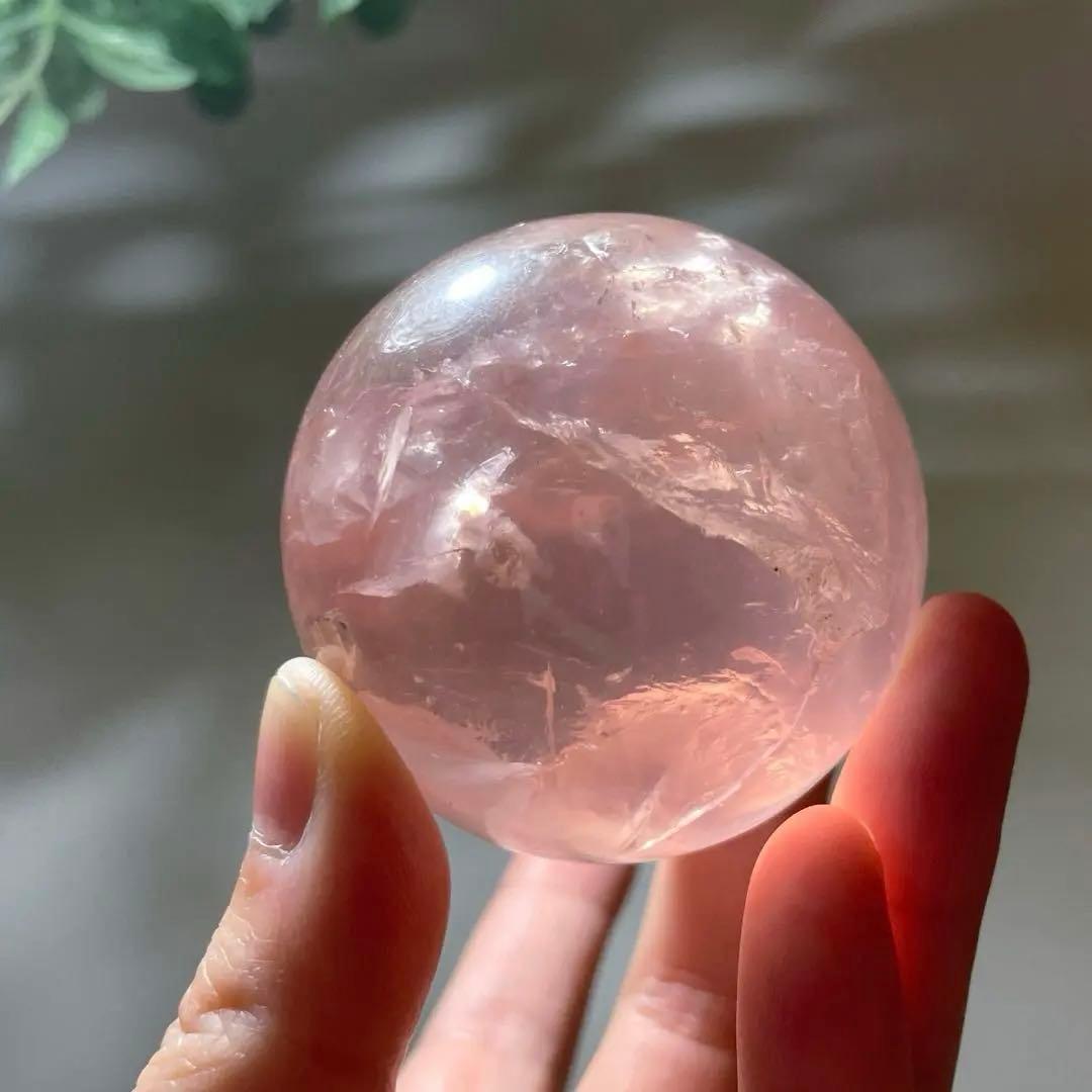 ジェムローズクォーツ　高品質　5.4㎝　スフィア　透明度　ゼリー感　サーモンピン