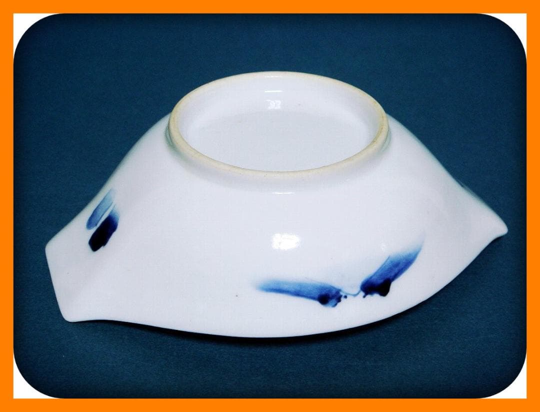 789『染付 花 山水 舟形皿』　/骨董品 古美術 古玩 アンティーク