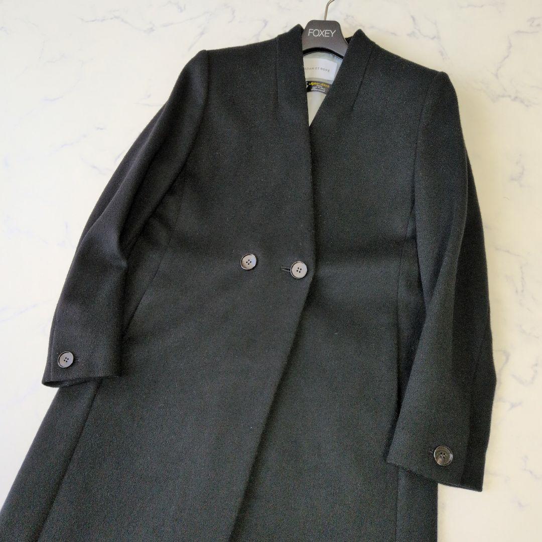 【専用】アダムエロペ ロングコート ウール100% Vネック 黒 36