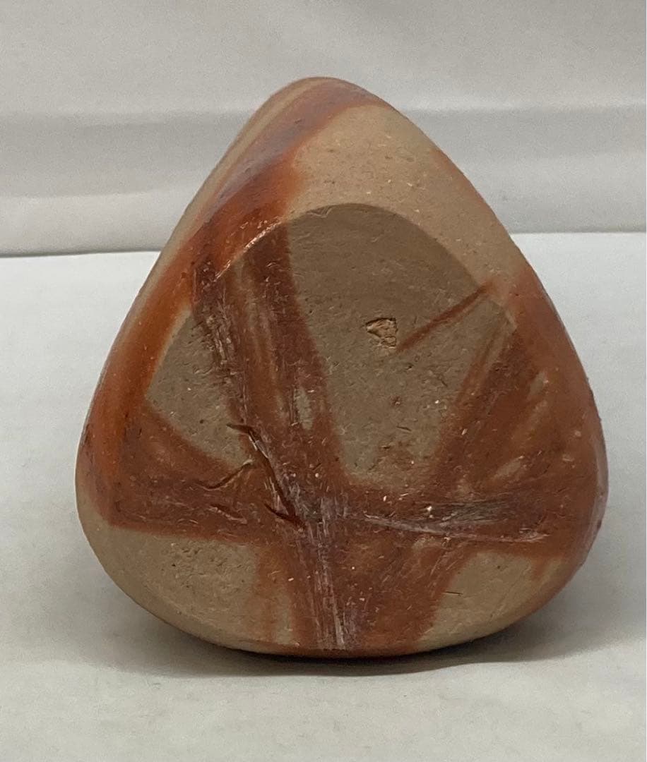 B117b  山本雄一造「備前　三方花入」共布共箱　山本陶秀の長男　緋襷　岡山