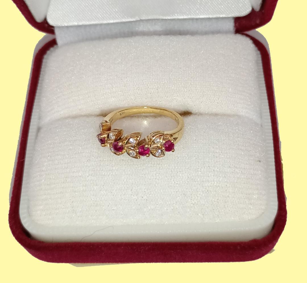 K18指輪　メレダイヤ、メレルビー