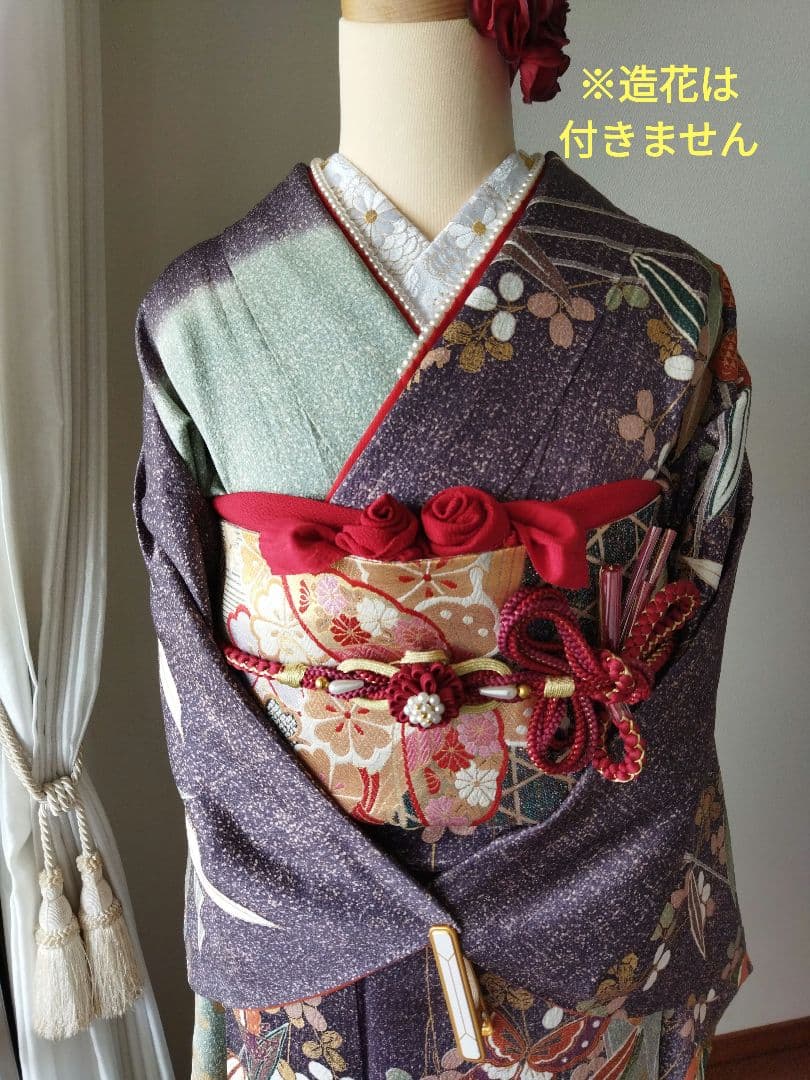 よる様　362.小粋な振袖7点セット　正絹　フルセット　成人式