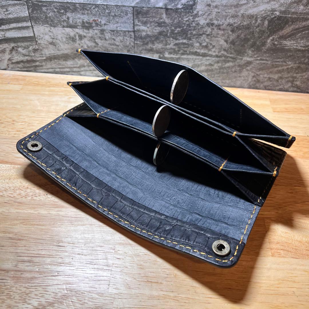 【本革•総手縫】テンダーロインインスパイア ロングトラッカーウォレット クロコ黒