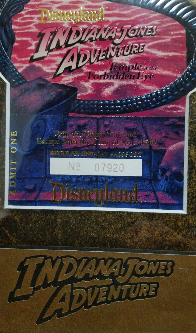 アメリカ　ディズニーランド　インディジョーンズアドベンチャーオープン記念チケット