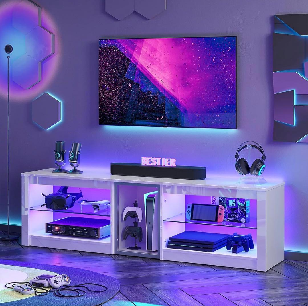 ホワイトテレビ台 LED照明付き 鏡面