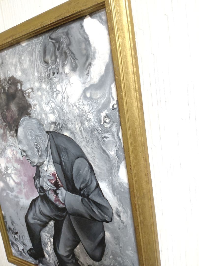 労働者の油絵【失いながら働く男】1点物の原画◆作者サイン入り◆額縁付属