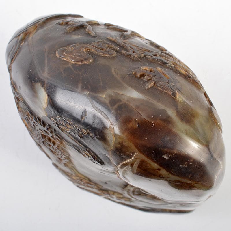 中国　玉石彫刻　山水人物刻　置物　合わせ箱　M　R5746