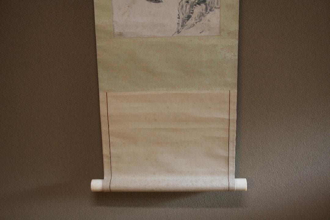 夏山水と船の図　　在銘刻印あり　水墨画　掛け軸