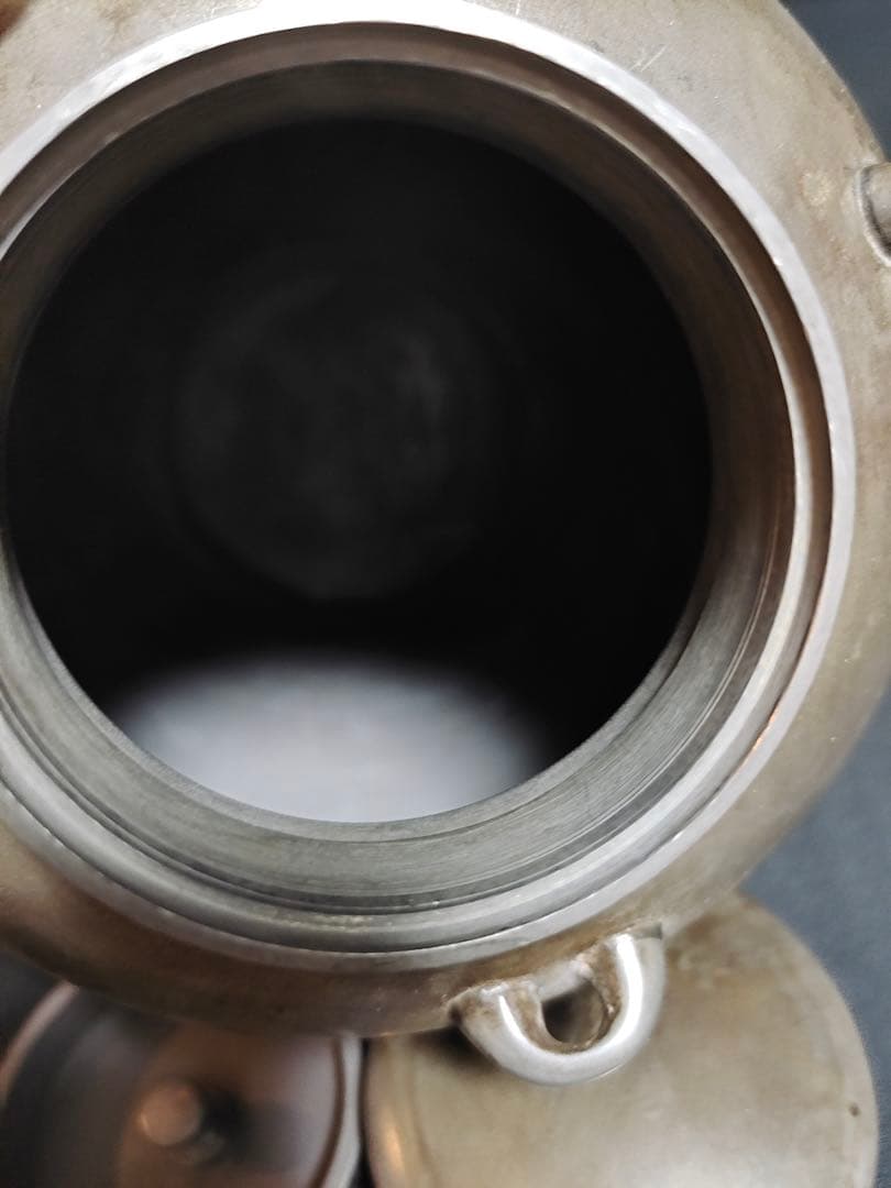 古錫 茶葉罐 藏六居造 「錫製無紋四系耳茶心壺」 茶筒 茶入 茶壷 茶道具 純錫