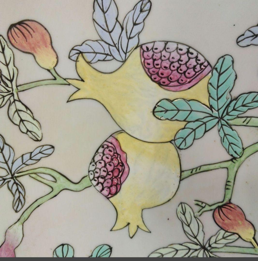 中国 清代 景徳鎮 粉彩 花鳥図 大飾皿 55センチ 柘榴