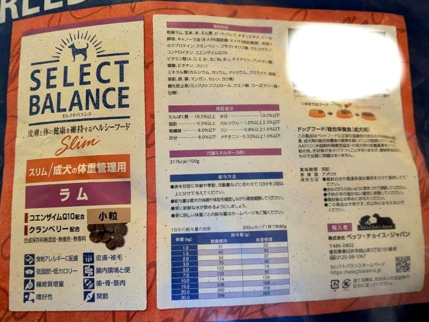 セレクトバランス　スリムラム 小粒　成犬の体重管理用15㎏