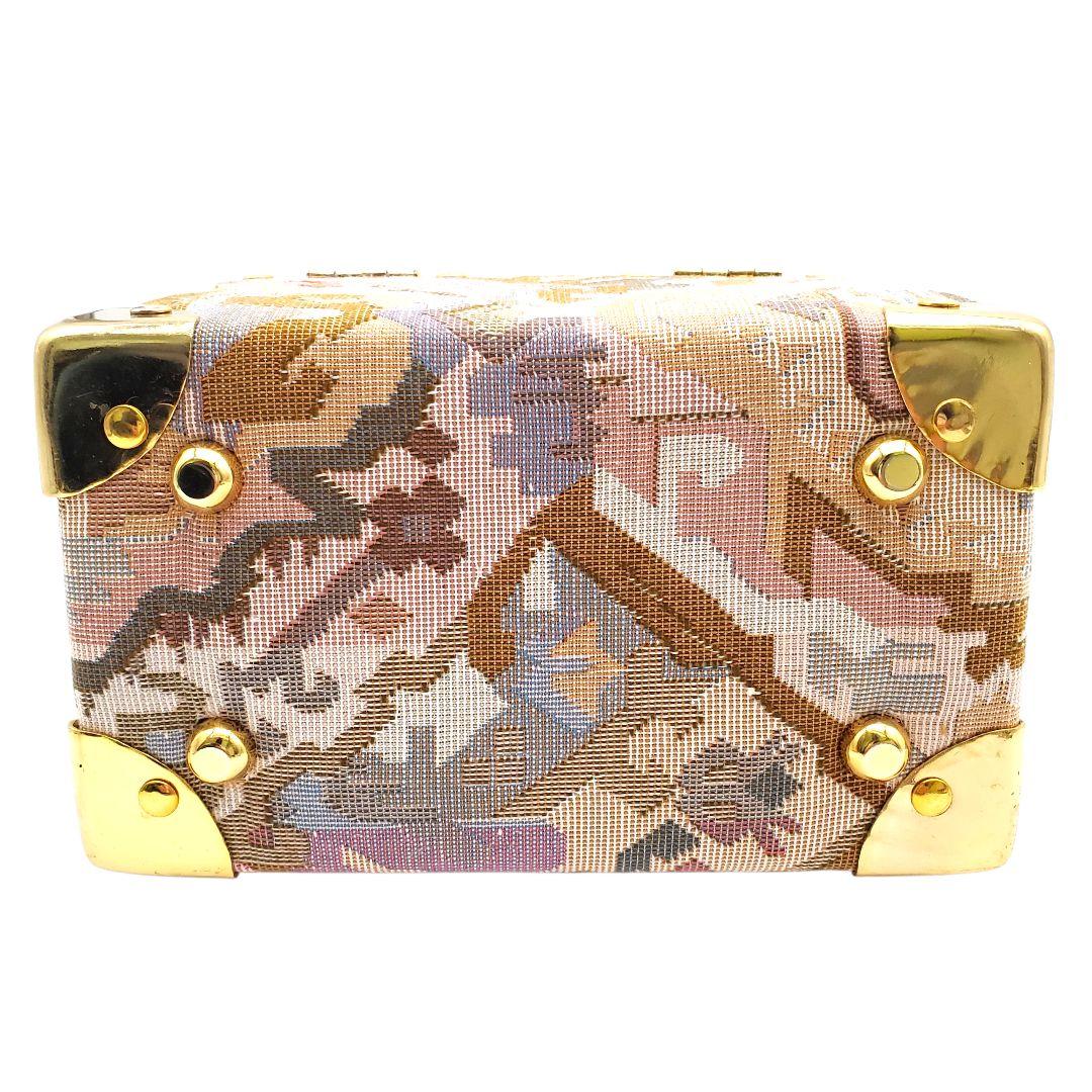 美品 ヴィンテージ調 タペストリー トランクバッグ バニティ 織物 ゴールド金具