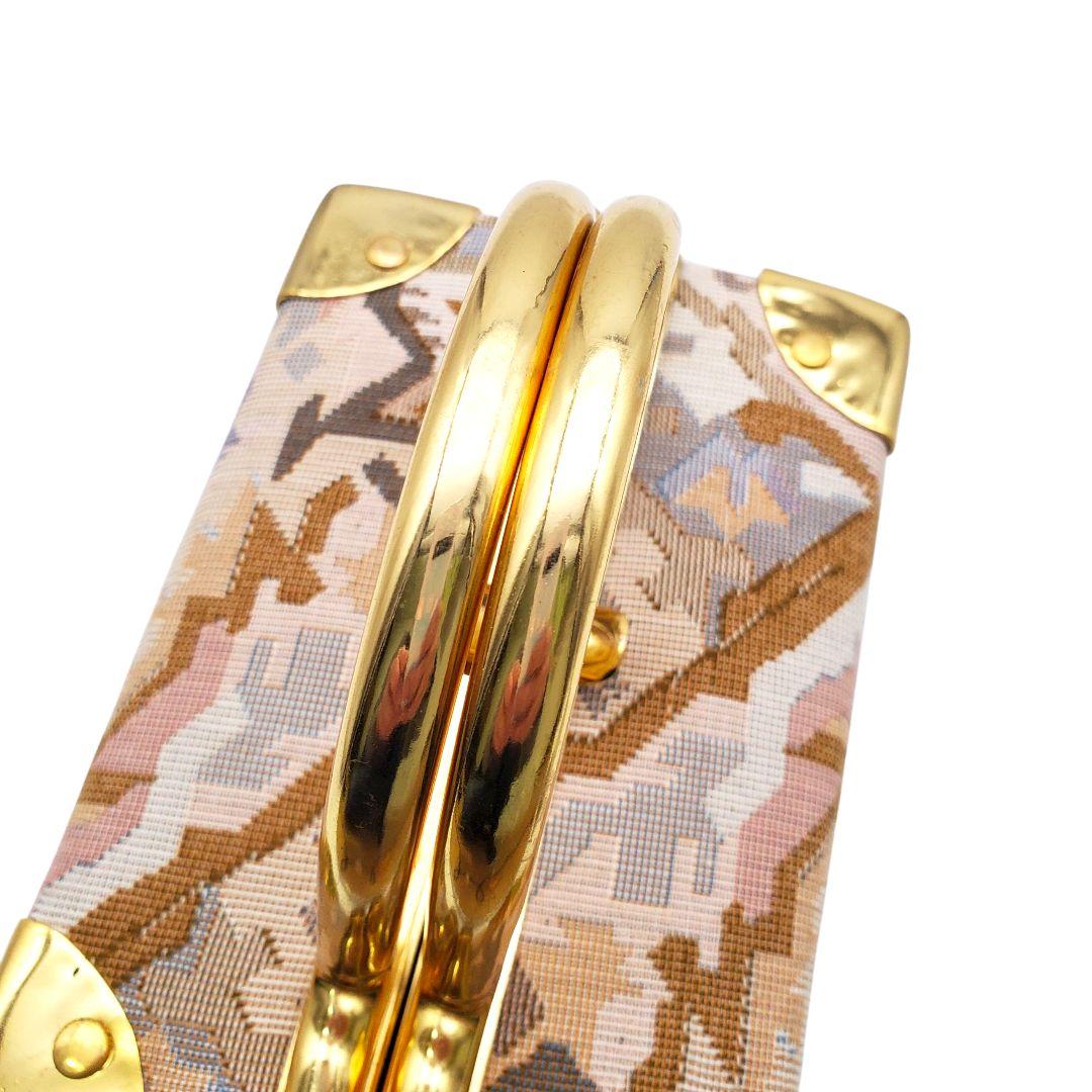 美品 ヴィンテージ調 タペストリー トランクバッグ バニティ 織物 ゴールド金具