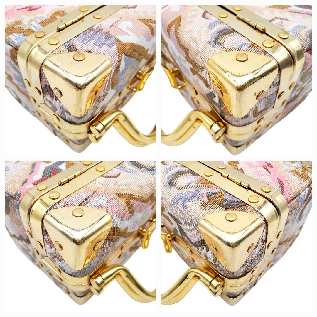 美品 ヴィンテージ調 タペストリー トランクバッグ バニティ 織物 ゴールド金具