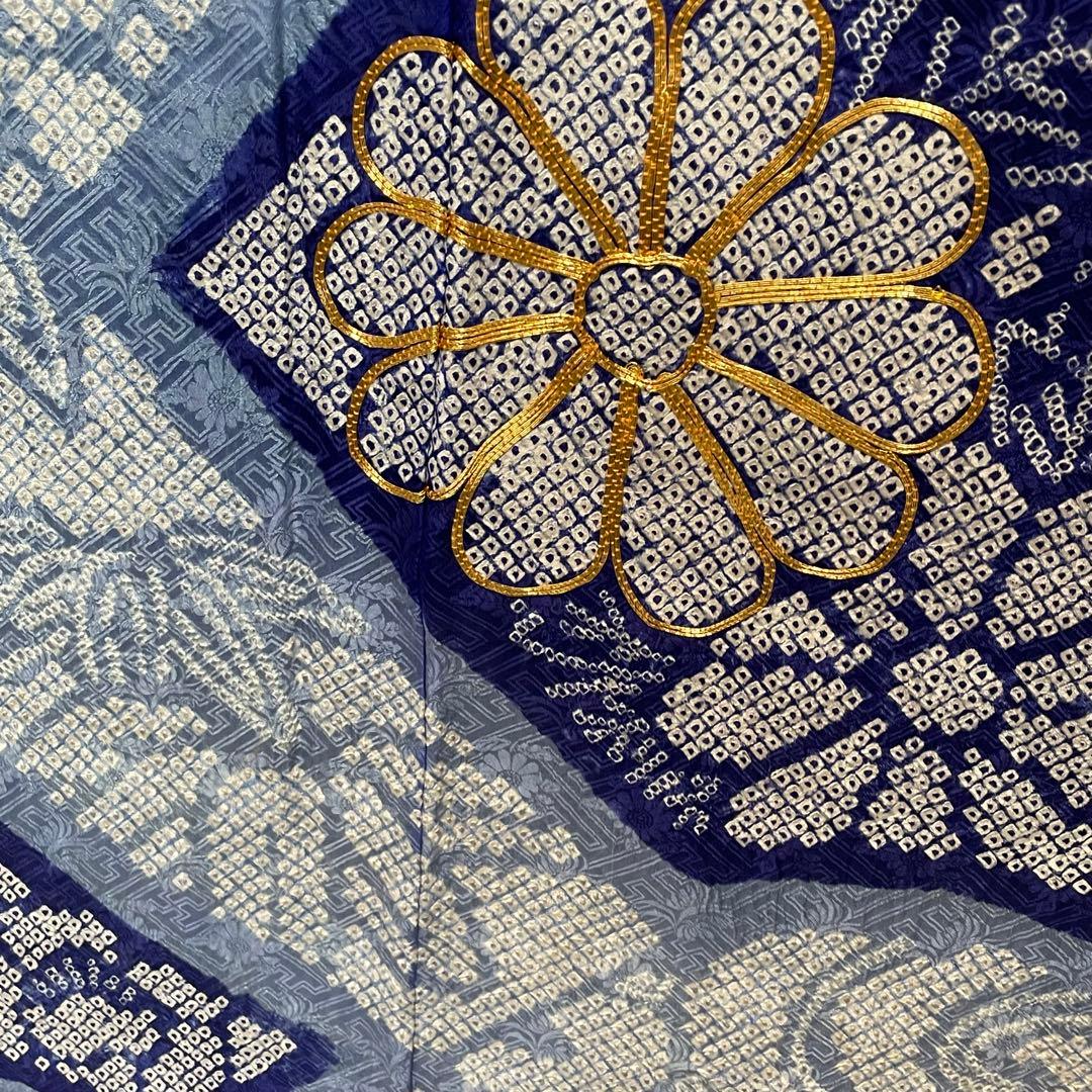 D789 振袖　総絞り　金駒刺繍　正絹　着物　袷