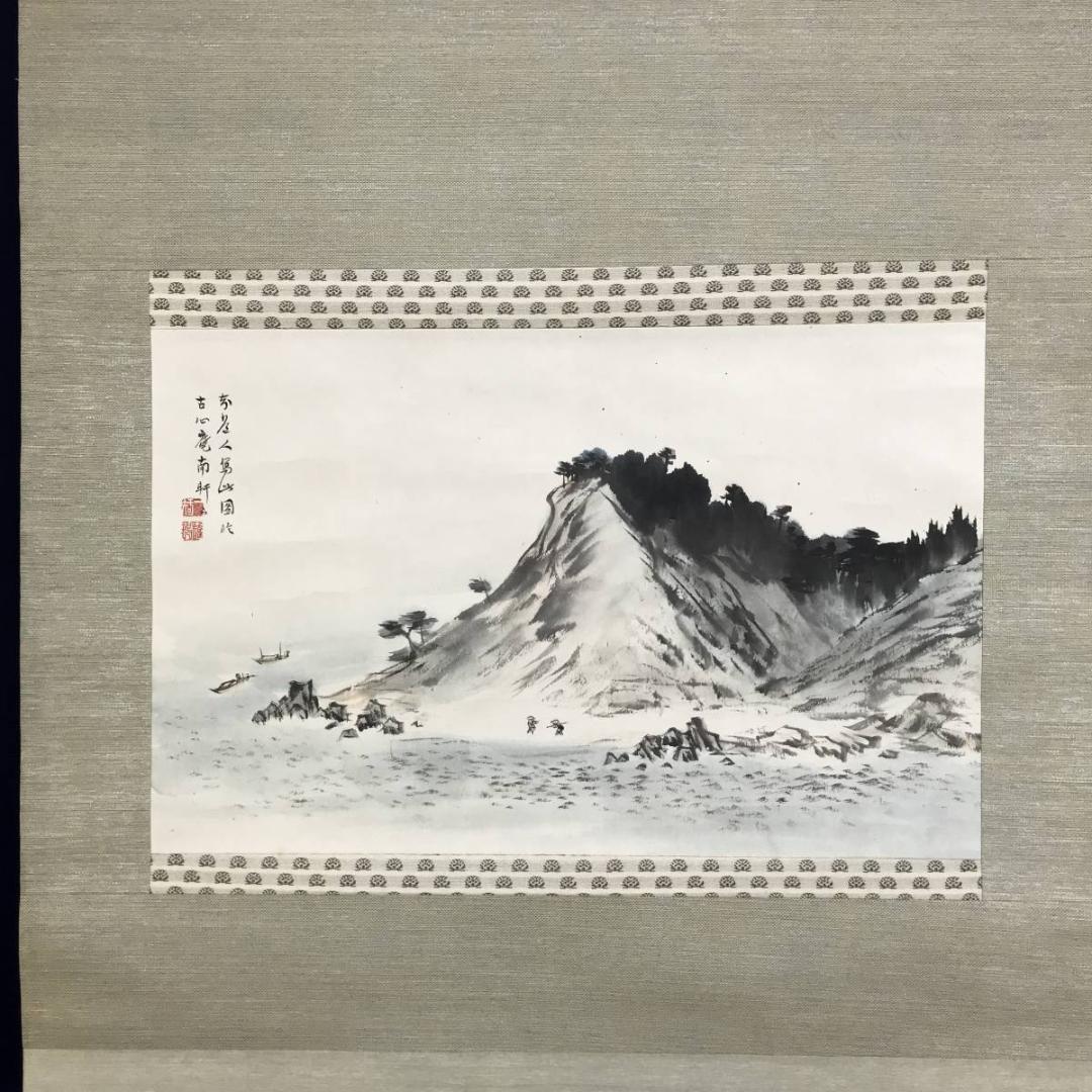 真作/矢野橋村/江山清趣図/山水図/横物/掛軸/名家伝来/AE-256