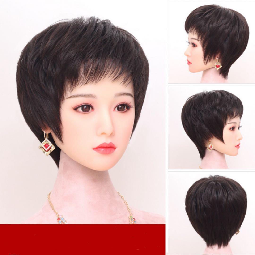 総手植え人毛ウィッグ☆自然☆ ふわっと軽いカールショート☆☆ST86 黒