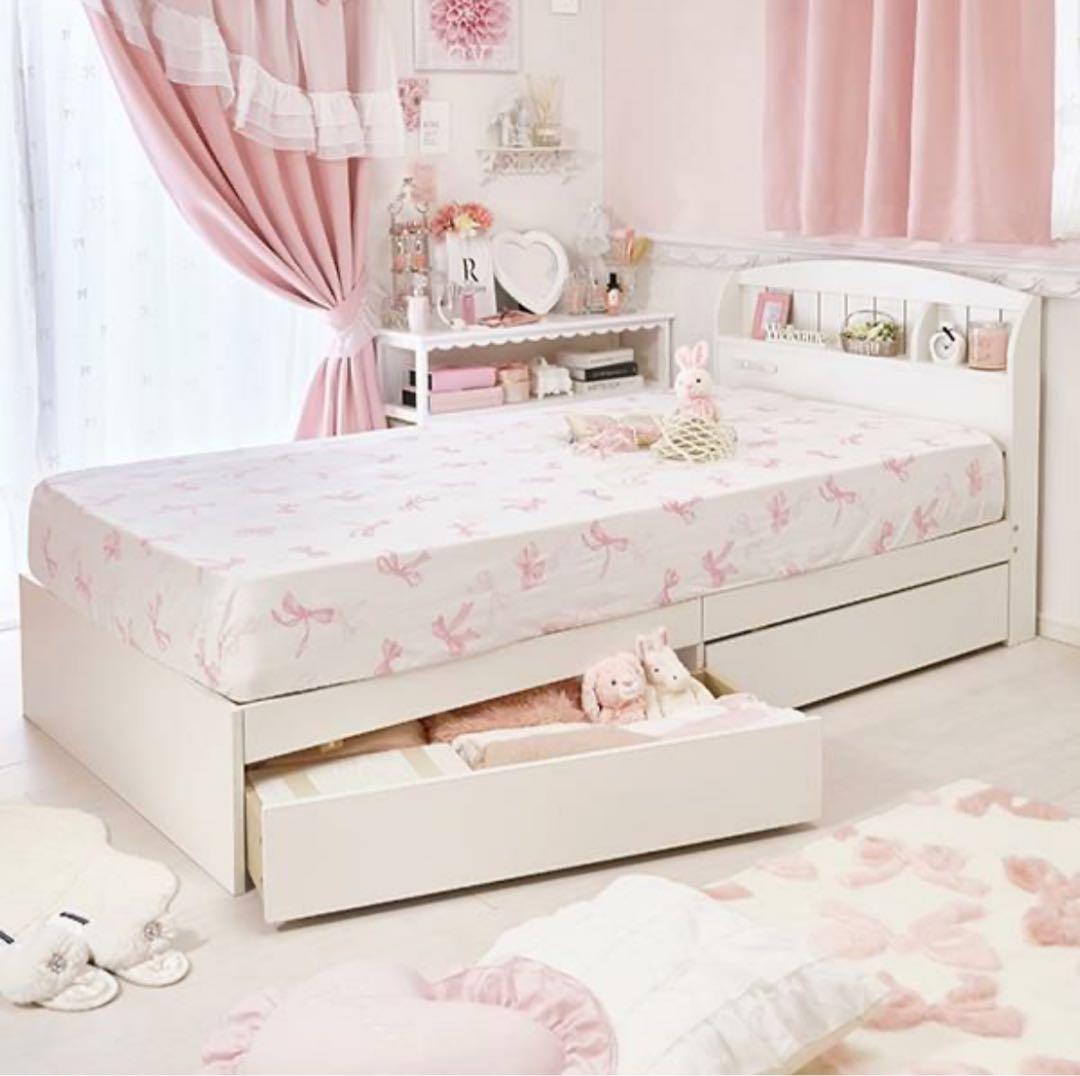 ロマプリ ベッドフレーム【大型】たっぷり収納ベッド（シングル）