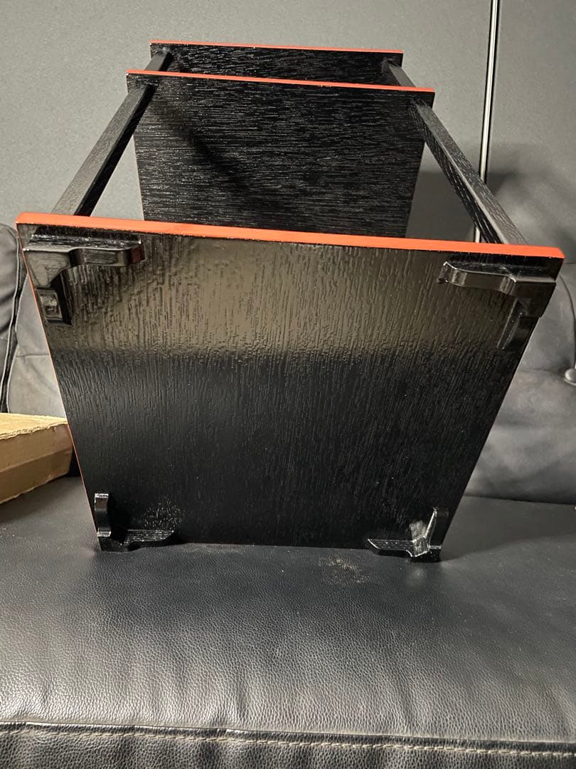 良品　玄々斎好　更好棚　組み立て式二重棚　黒漆爪紅　茶道具　裏千家　風炉　桐材