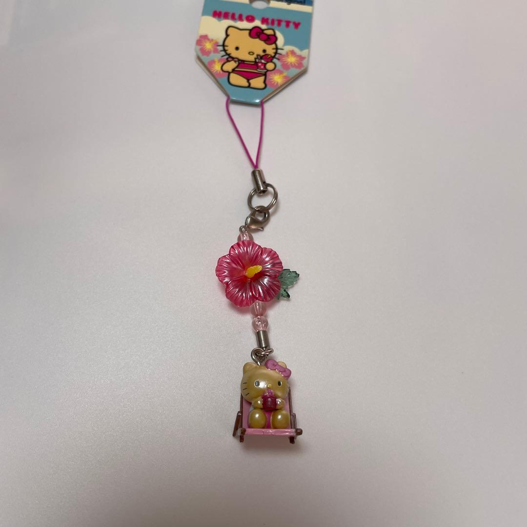 【美品】ハローキティ 根付 ハイビスカス 日焼け ビーチチェア ストラップ