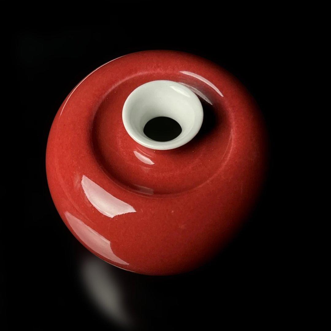 唐物 辰砂蘋果尊 大清康煕年製 款 文房四宝 水洗 中国美術 古玩 SH56