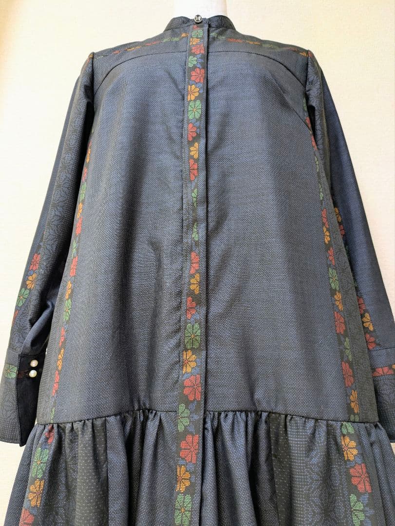 着物リメイク 大島紬 正絹　楽ちん細見えすっきりワンピース ジレ