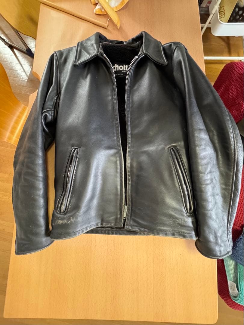 ショット　Schott ブラックレザーシングルライダースジャケット　36 M相当