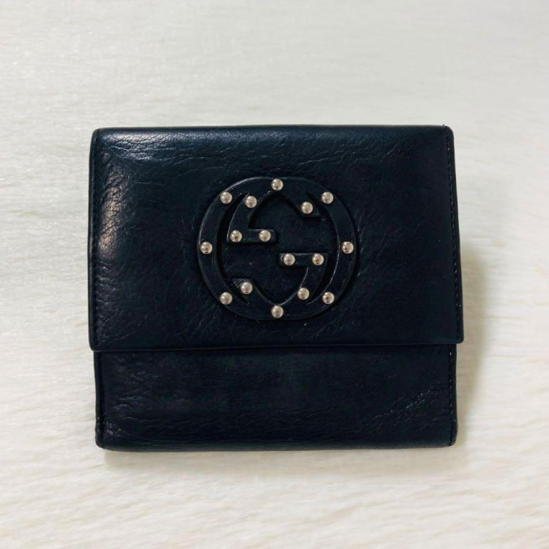 希少モデル　GUCCI グッチ　二つ折り　スタッズ　GG ロゴ　黒　早い者勝ち