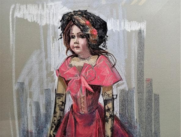 小島俊男 「紅雀の帽子」 パステル画 白日会員 総理大臣賞 師：小磯良平 大作!