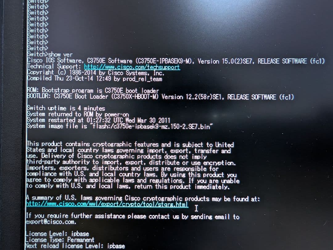 CISCO WS-C3750X-24T-S　L3Switch 2台セット