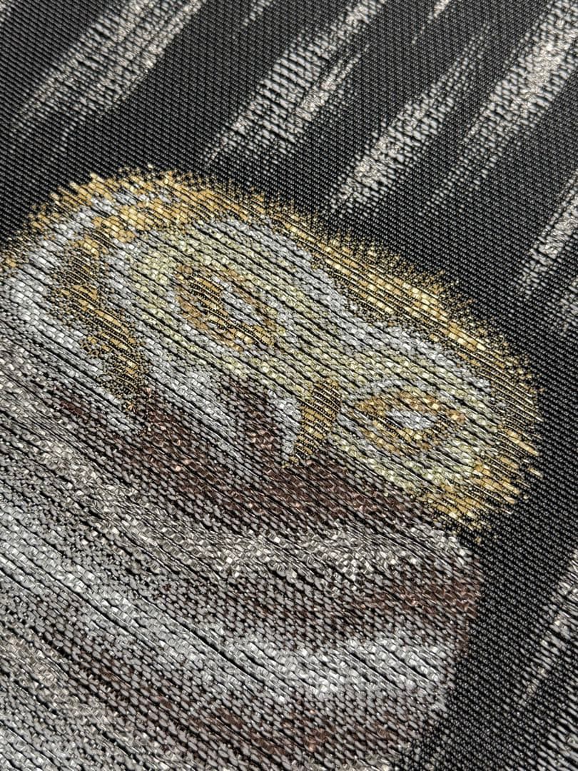 m-18 フクロウの図 月と星 刺繍 袋帯 正絹 極美品