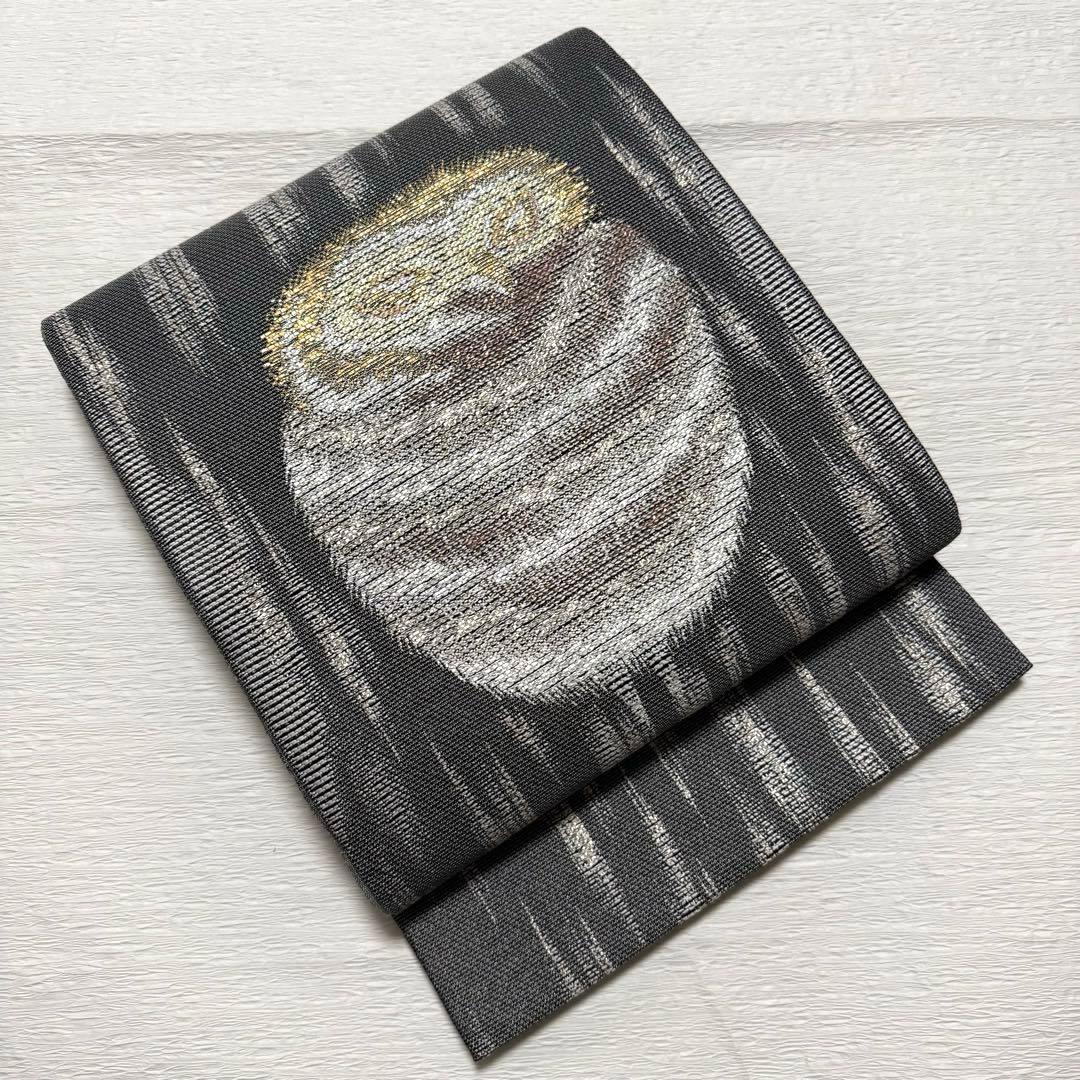 m-18 フクロウの図 月と星 刺繍 袋帯 正絹 極美品