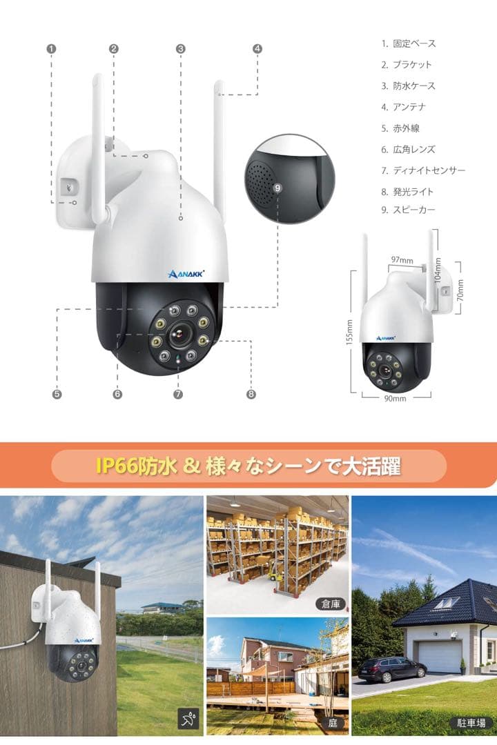 防犯カメラ　モニター付き　500万画素対応　360°全方位監視　夜間監視