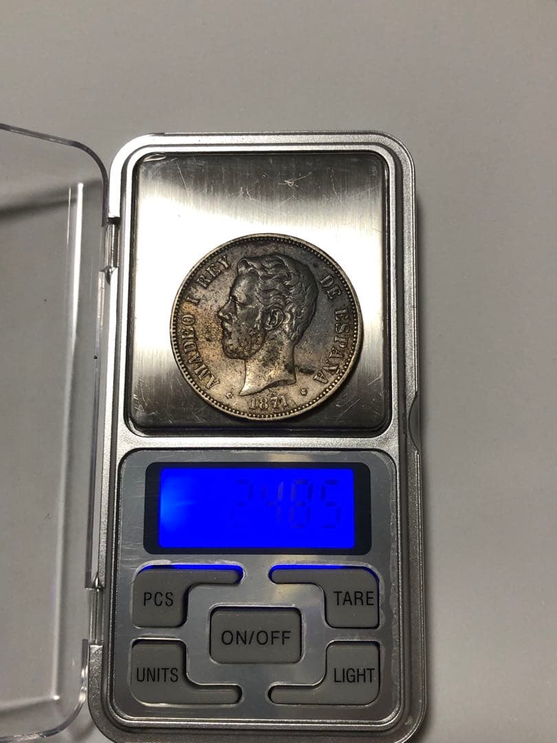 1871年 スペイン 5ペセタ 銀貨純度900の重厚銀アマデオ1世 王政期トーン