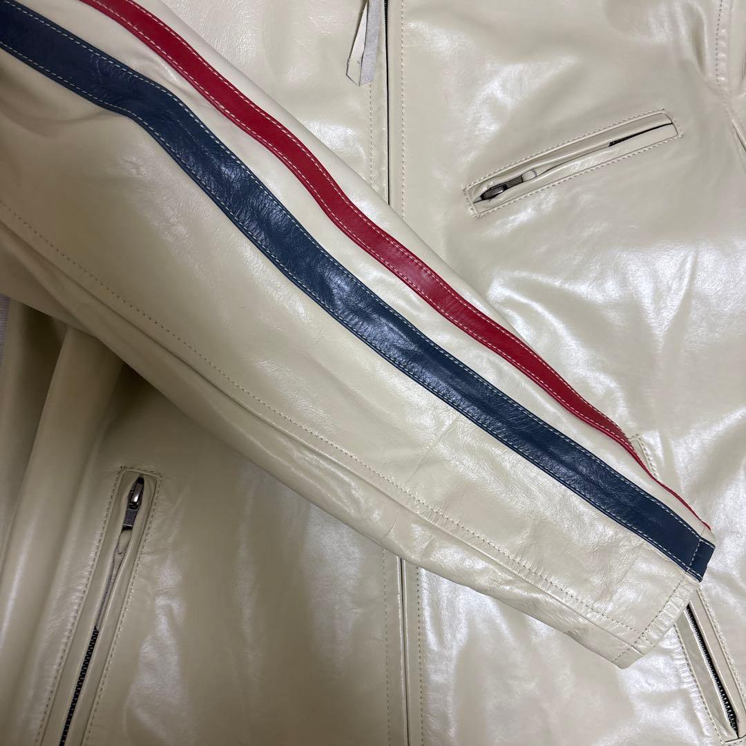 リューグーレザーズ　馬革シングルライダース　アイボリー　ストライプ　 Mサイズ