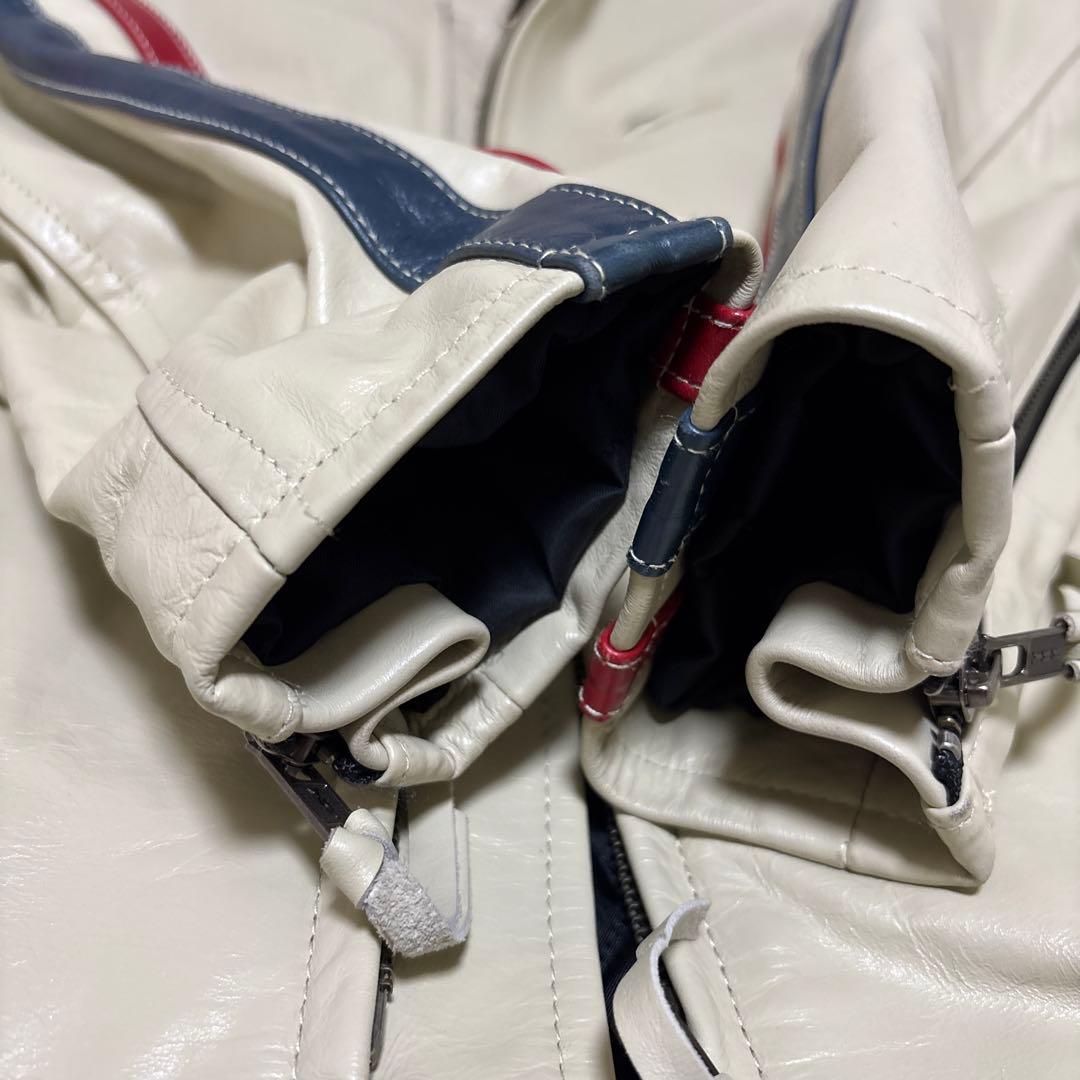 リューグーレザーズ　馬革シングルライダース　アイボリー　ストライプ　 Mサイズ