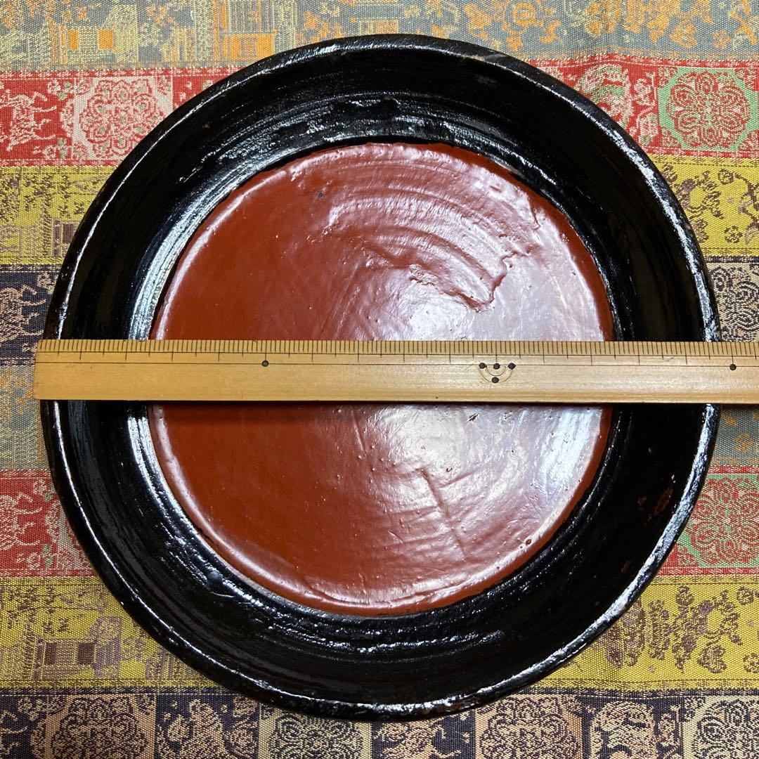 時代 根来塗 盆 5点 民芸（根来 伊万里） 15×2.5cm 木箱入り