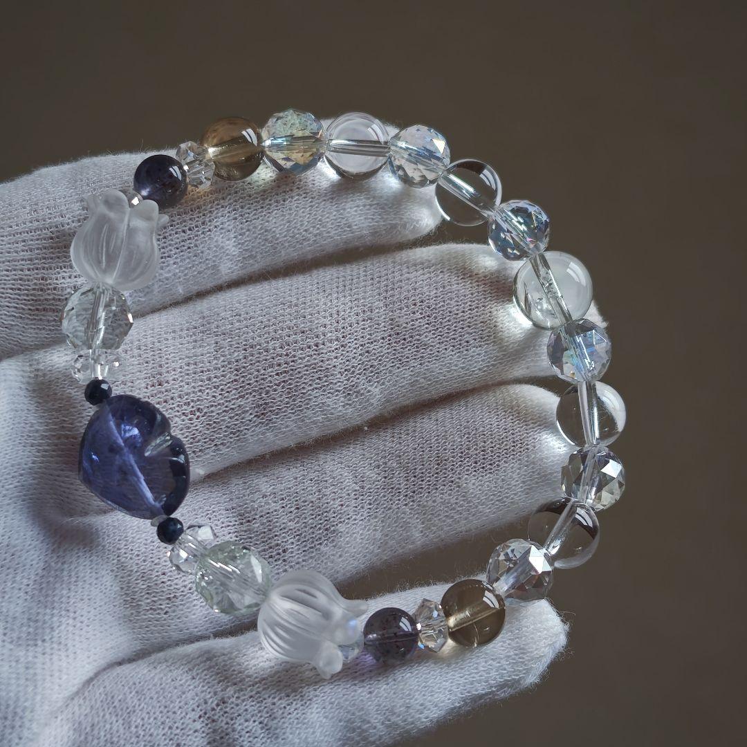 みゆ様♡専用です♡新作♡水ブレス✩宝石質アイオライト♡オーソクレース、グリーンア