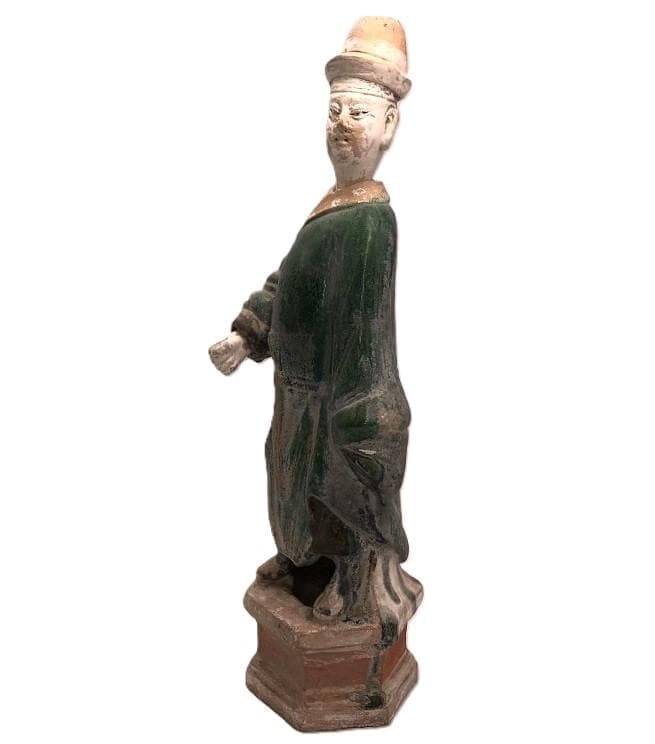 【 明朝三彩加彩文人俑 】 出土副葬品 　高43.5ｃｍ