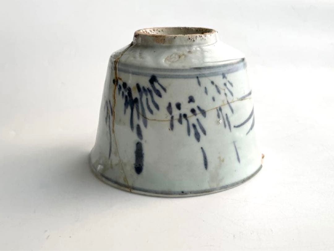 骨董　初期伊万里　陶片　染付土筆文碗　残欠　多々良の元窯出土　所載現品