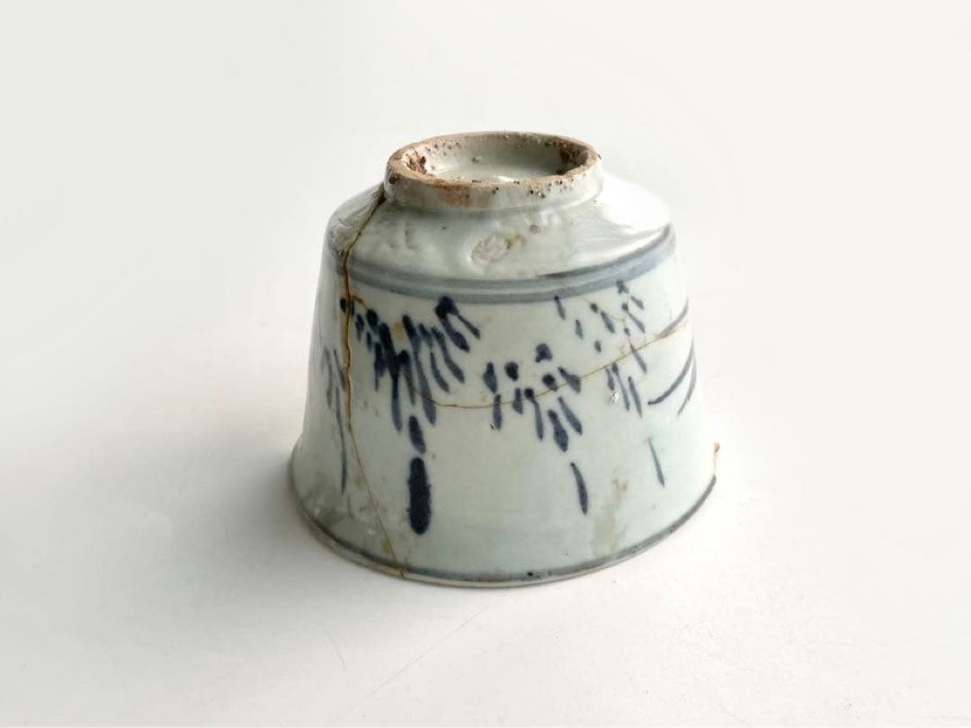 骨董　初期伊万里　陶片　染付土筆文碗　残欠　多々良の元窯出土　所載現品