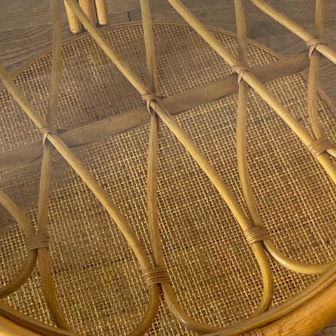 ヴィンテージラタン ガラス サイド テーブル ローテーブル