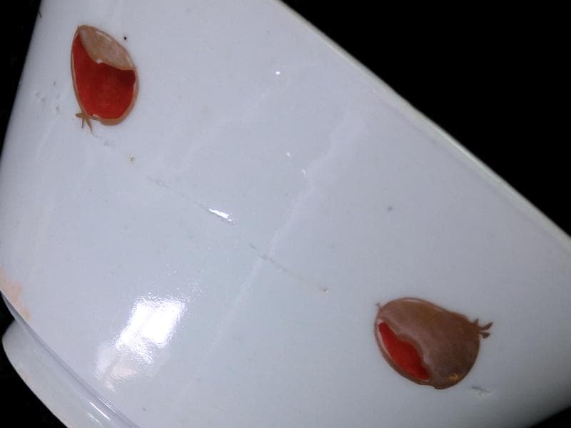 古伊万里　色絵　栗の図　蓋茶碗　江戸期　E616AS-CRp