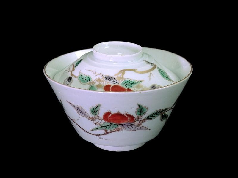 古伊万里　色絵　栗の図　蓋茶碗　江戸期　E616AS-CRp