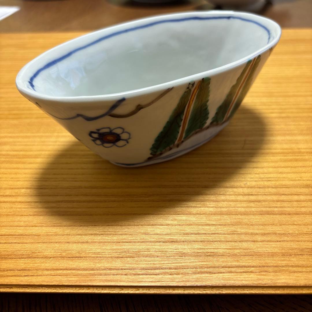 正木春蔵　色絵林間文楕円小鉢　2点セット