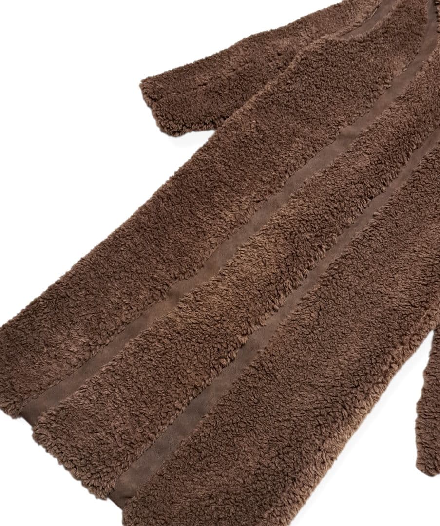 定価5万円　VIAVANDA　ブラウン フリース ロングコート ウエストベルト付