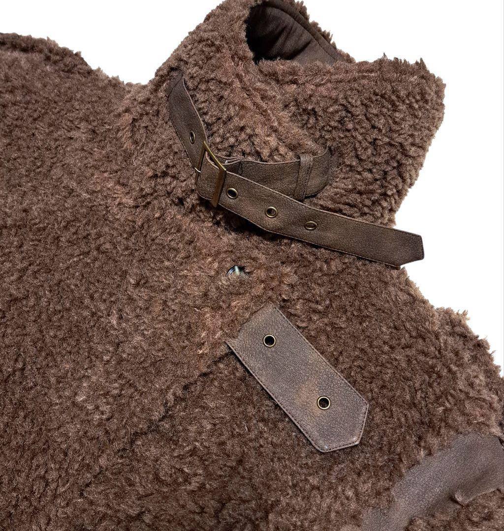 定価5万円　VIAVANDA　ブラウン フリース ロングコート ウエストベルト付