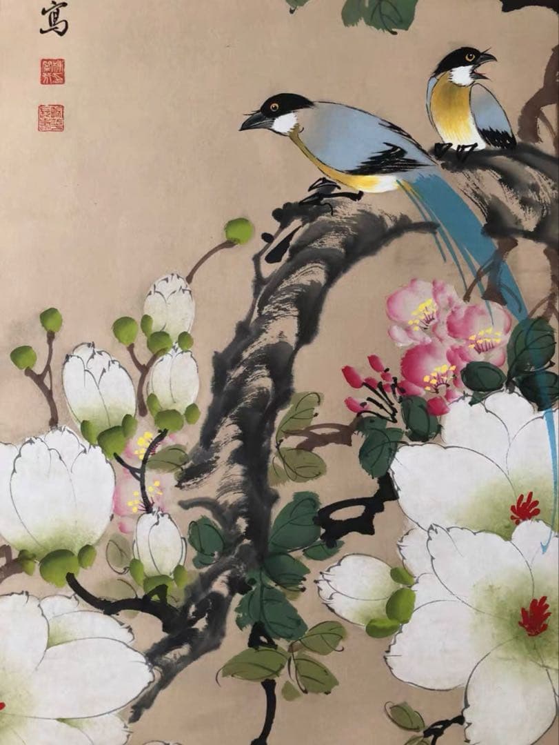 梅蘭芳 花鳥図 四条屏 手描き 掛軸 山水画　中国画 四幅セット 和室飾り